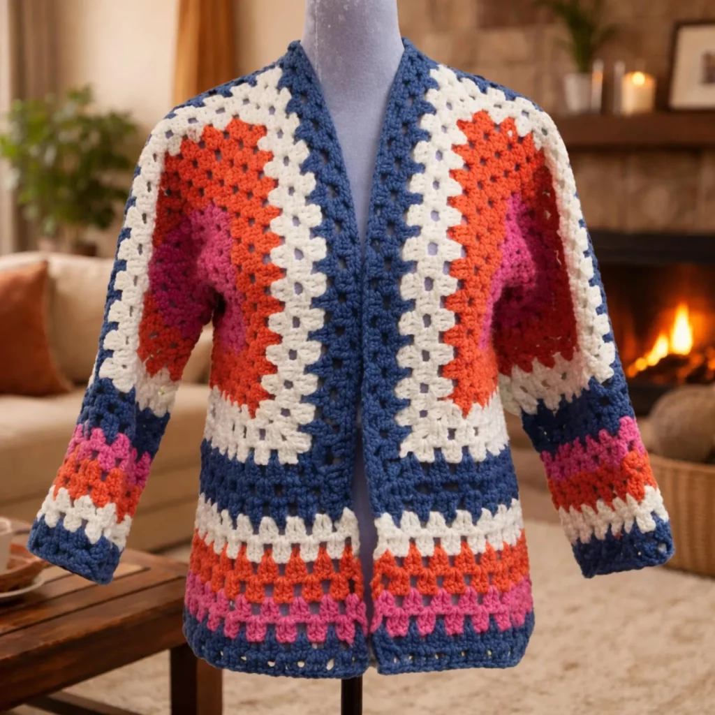 Colorful Granny Square Cardigan Crochet Pattern (photo 2)