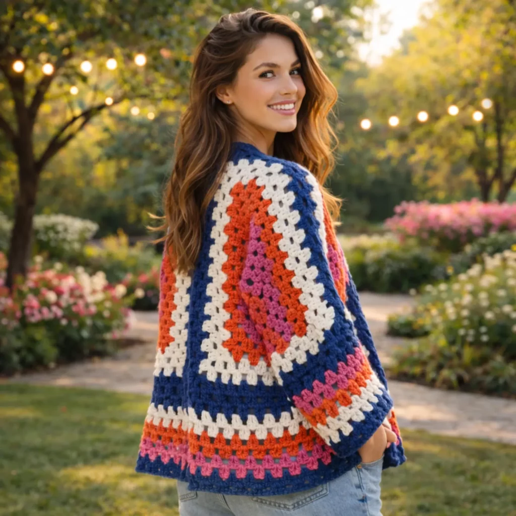 Colorful Granny Square Cardigan Crochet Pattern (photo 3)