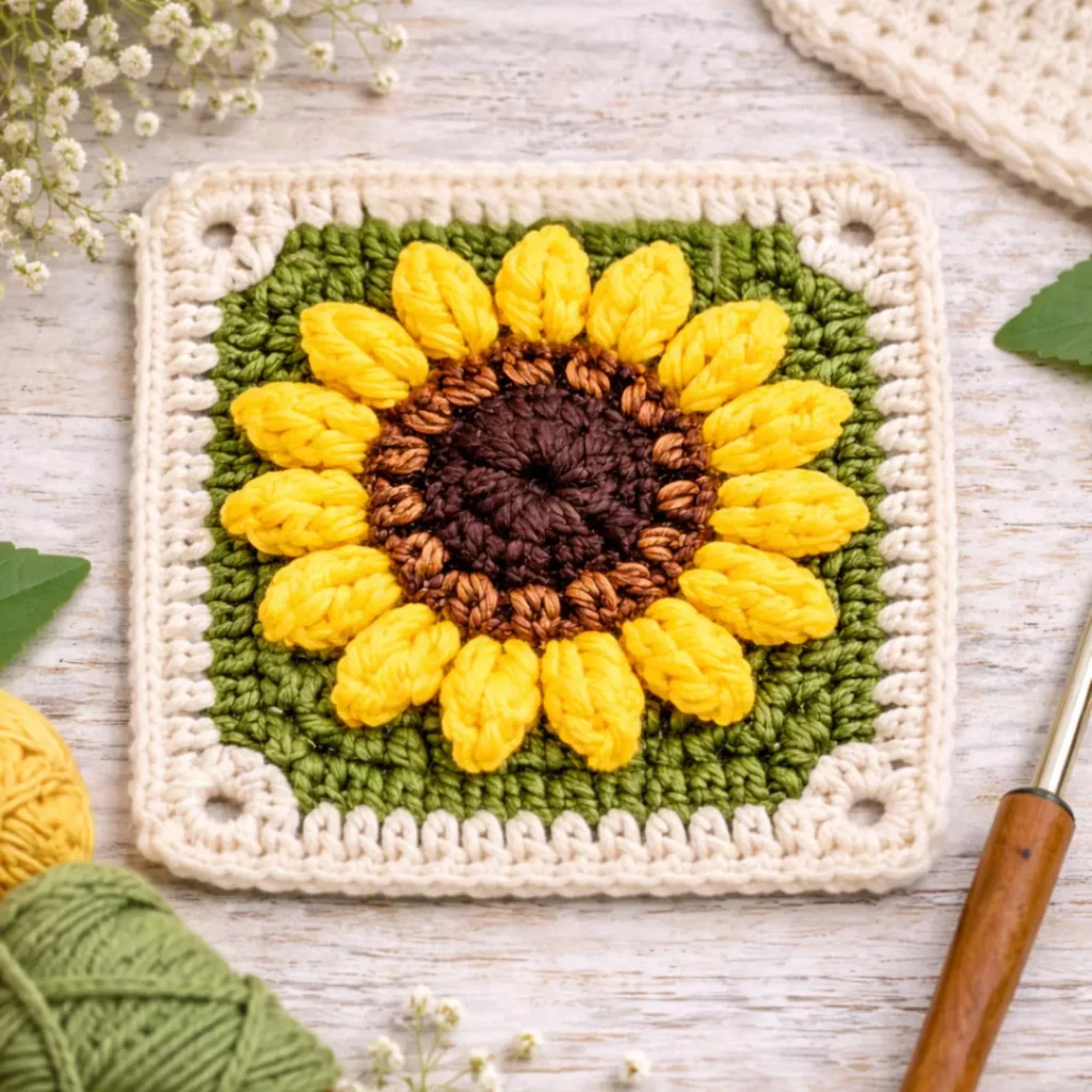Sunflower Granny Square Crochet Pattern (photo 2)