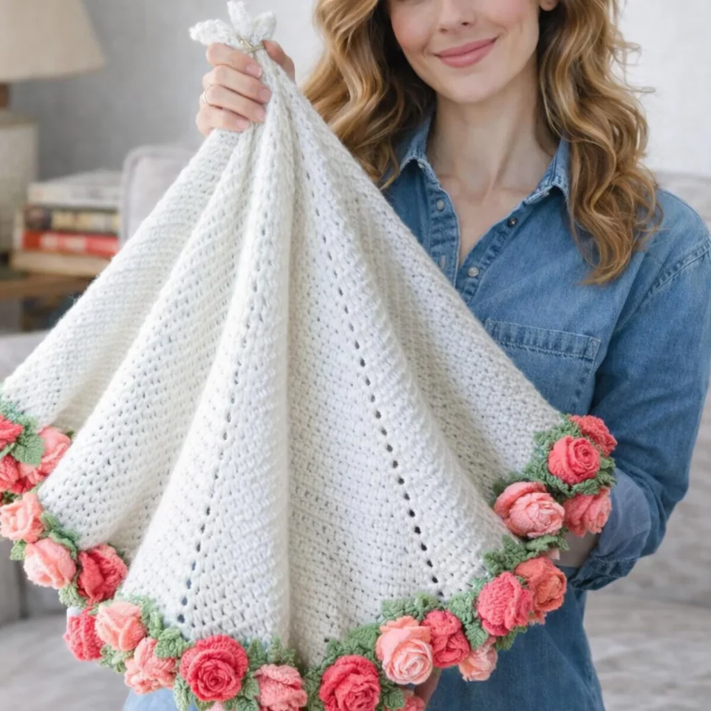 Beautiful Round Crochet Rug with Rose Border – Crochet Pattern for Beginners (photo 1)