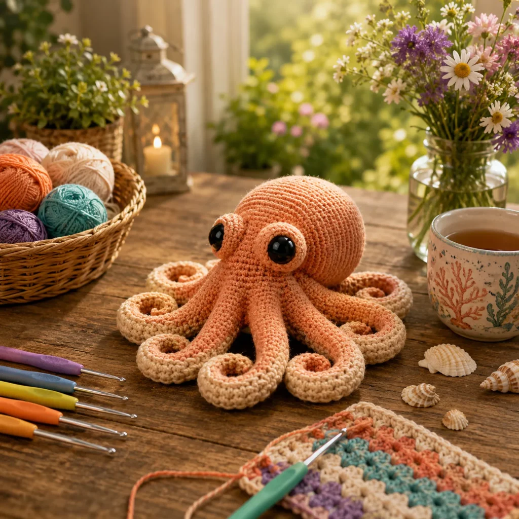 Adorable Octopus Amigurumi Crochet Pattern With Curly Tentacles and Big Shiny Eyes (photo 2)