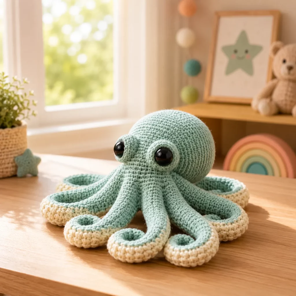 Adorable Octopus Amigurumi Crochet Pattern With Curly Tentacles and Big Shiny Eyes (photo 1)