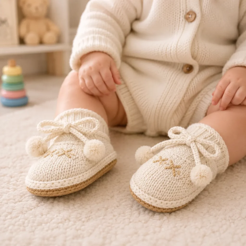 Baby Mary Jane Crochet Shoes Pattern: Cozy Tie-Up Booties With Pom-Poms and a Soft “Espadrille” Sole Look (photo 3)