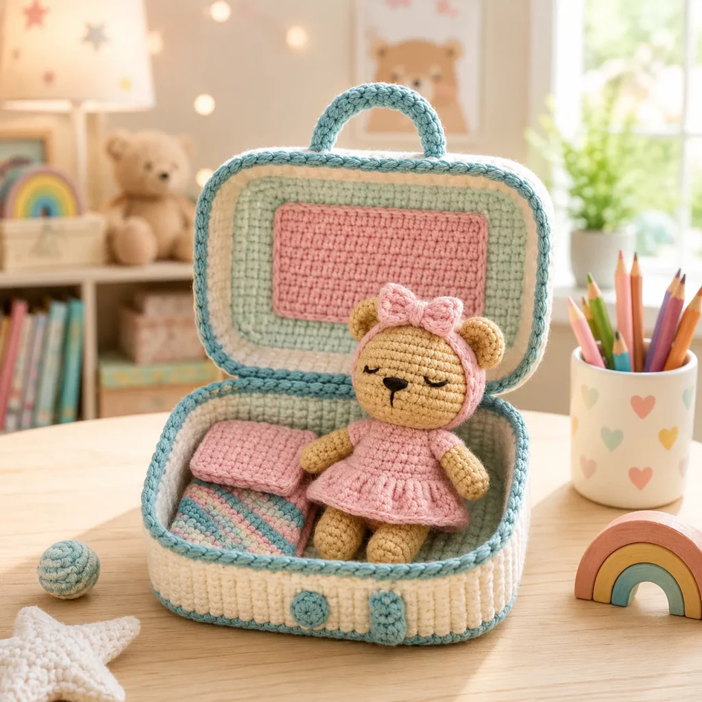 Adorable Bear Doll & Suitcase Set Crochet Pattern (photo 1)