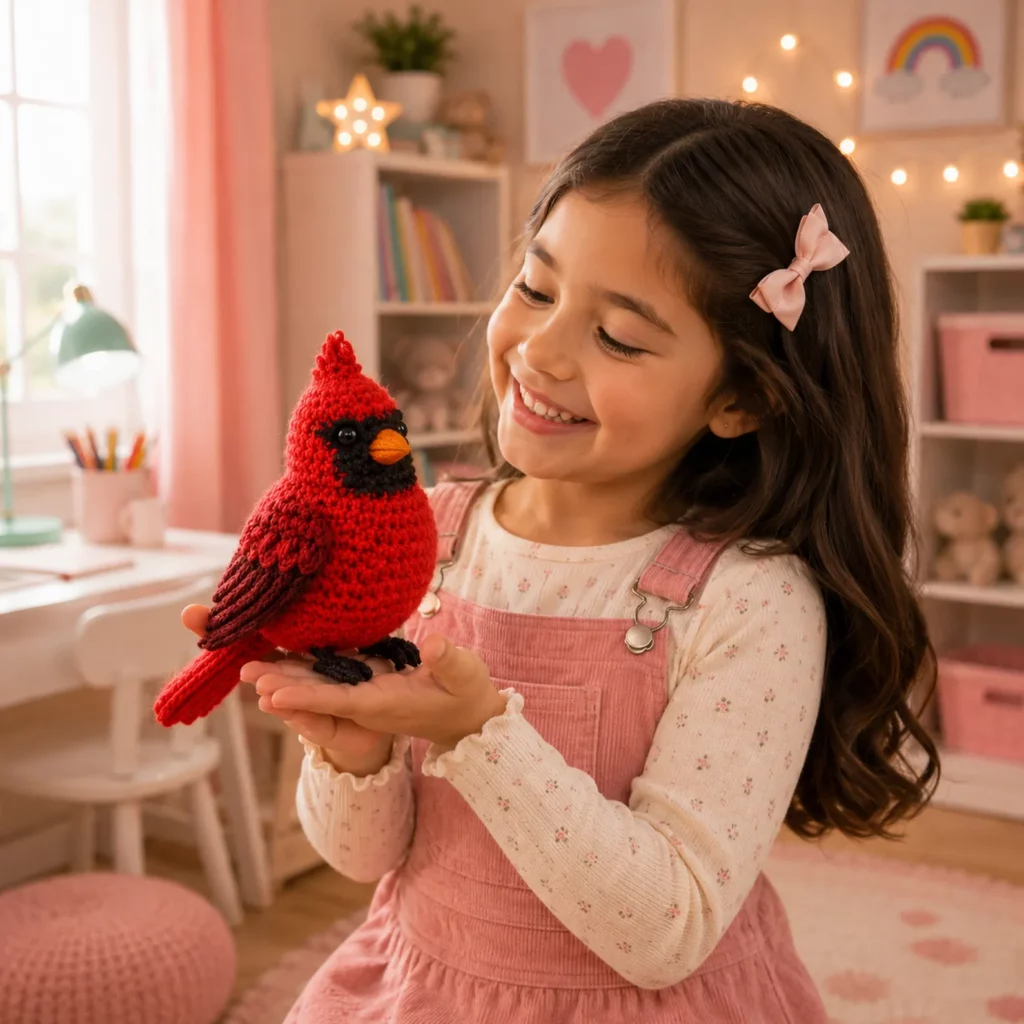 Cardinal Amigurumi Crochet Pattern: A Bright Red Bird Plush With Crest, Mask Face, and Layered Wings (photo 3)