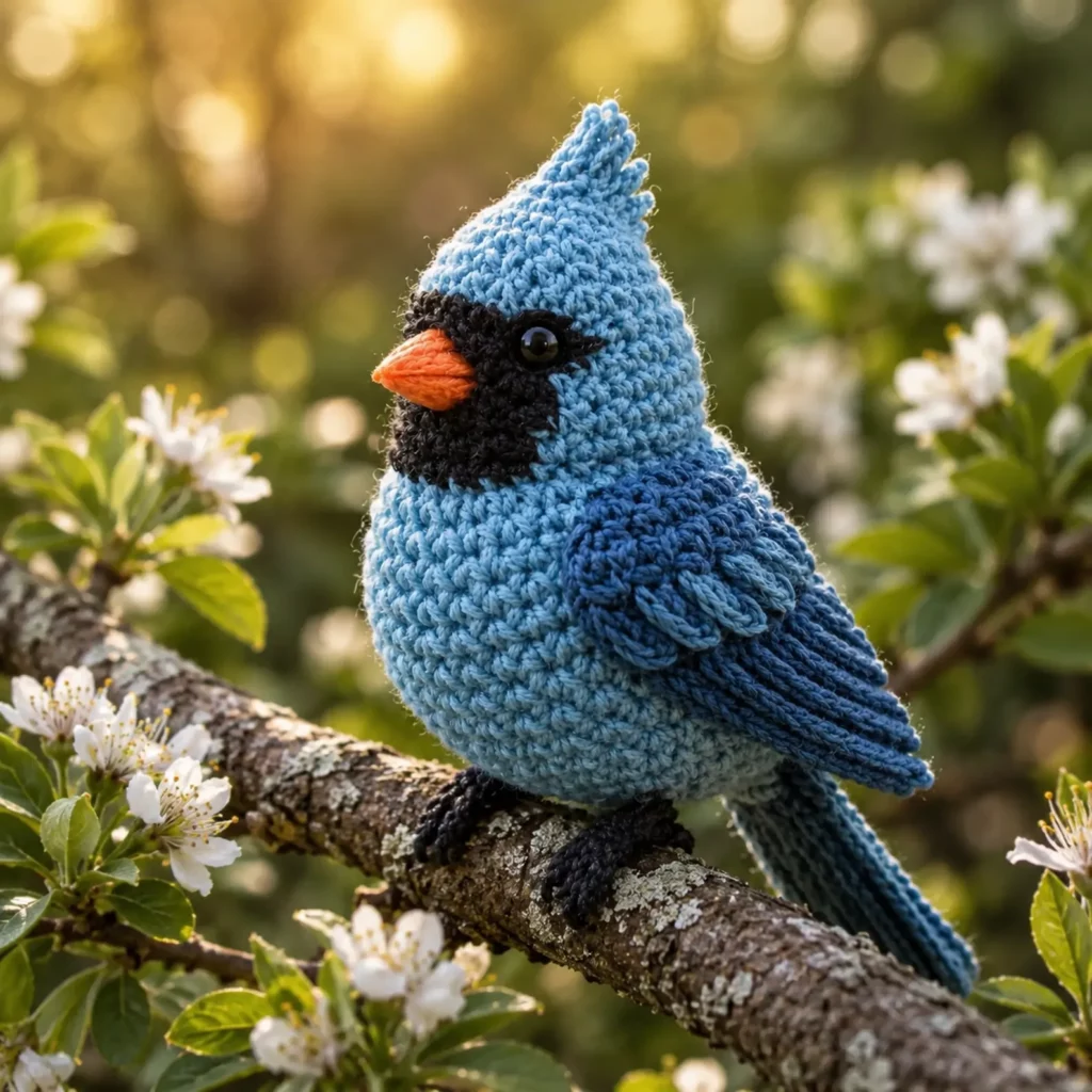Cardinal Amigurumi Crochet Pattern: A Bright Red Bird Plush With Crest, Mask Face, and Layered Wings (photo 1)