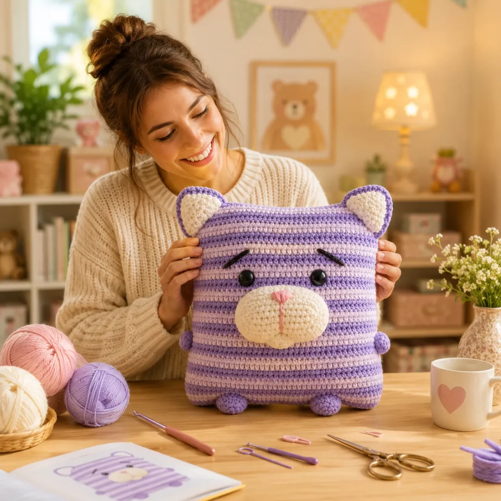 Striped Cat Pillow Crochet Pattern (photo 2)
