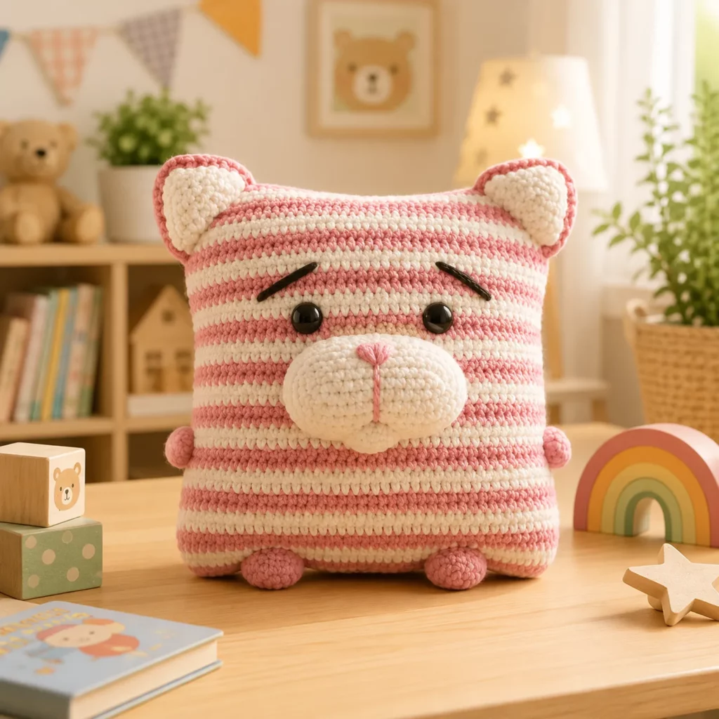 Striped Cat Pillow Crochet Pattern (photo 1)
