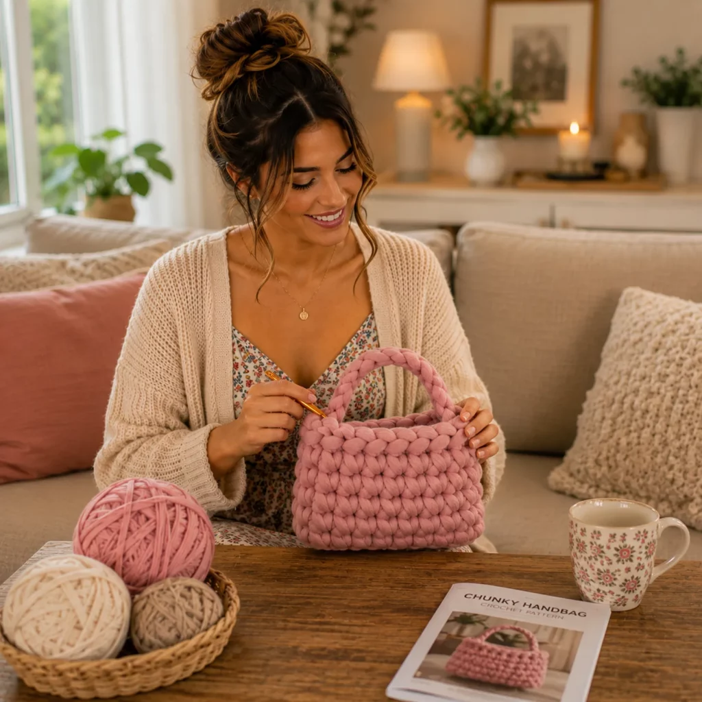 Chunky Crochet Basket Bag Pattern: Easy Giant Yarn Tote With Braided Handle (photo 2)
