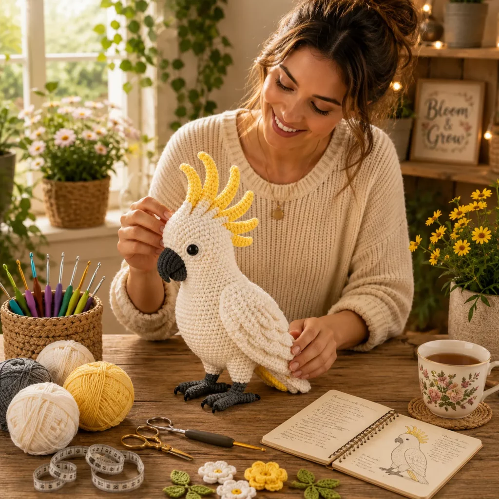 Cockatoo Amigurumi Crochet Pattern With Yellow Crest, Layered Wings, and Curved Beak (photo 2)