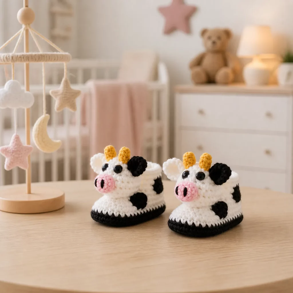 Cute Cow Baby Booties Crochet Pattern (photo 1)