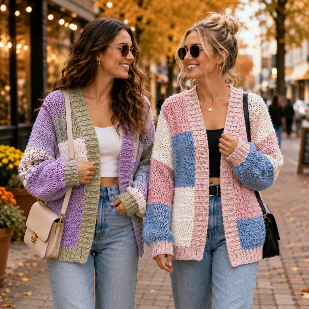 Cozy Checkerboard Patchwork Crochet Cardigan Pattern (photo 2)
