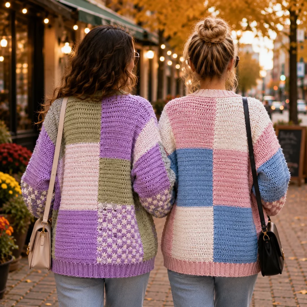 Cozy Checkerboard Patchwork Crochet Cardigan Pattern (photo 3)
