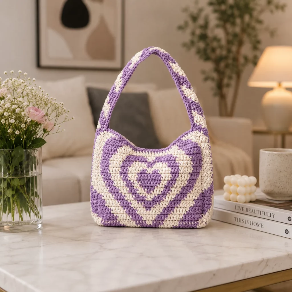 Cozy Heart Crochet Pattern for a Modern Hobo Bag (photo 1)