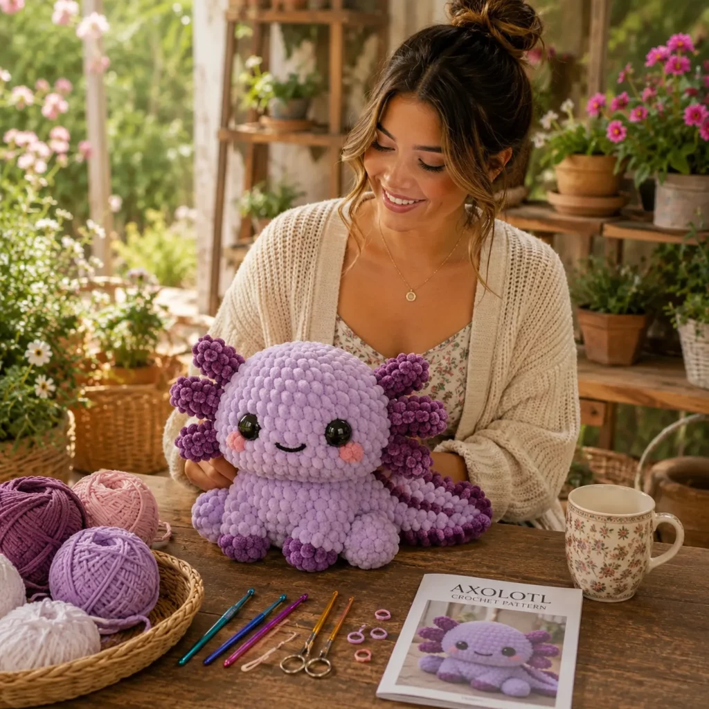 Crochet Axolotl Pattern: Super Soft Plush Amigurumi Axolotl With Fluffy Gills, Cute Smile, and Chunky Paws (photo 2)