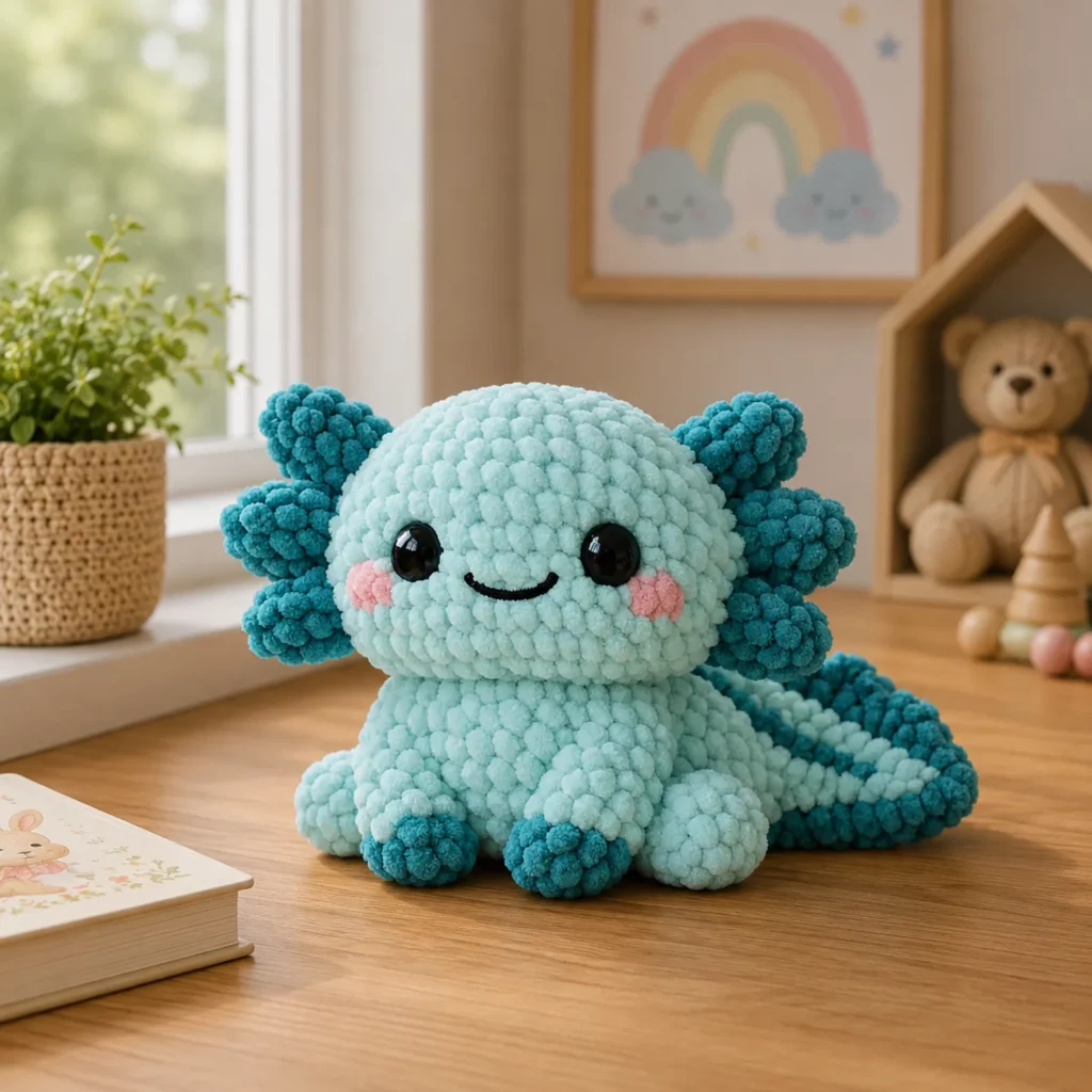 Crochet Axolotl Pattern: Super Soft Plush Amigurumi Axolotl With Fluffy Gills, Cute Smile, and Chunky Paws (photo 1)