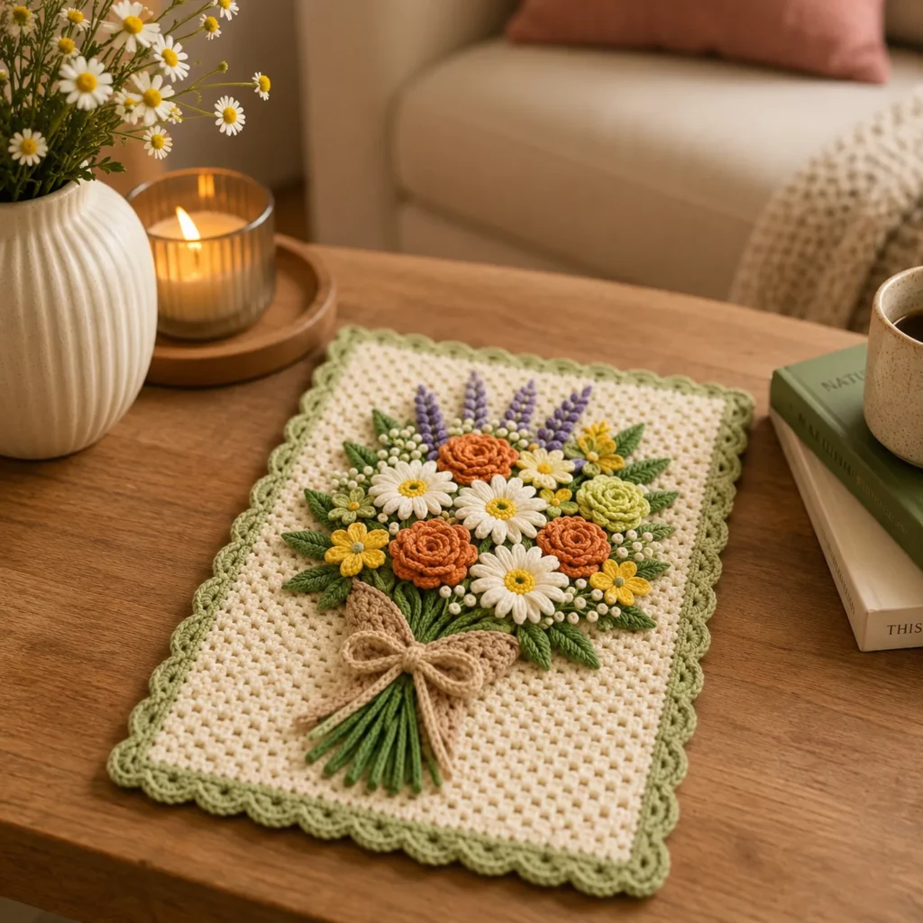 Crochet Bouquet Blanket Panel Crochet Pattern With 3D Flowers, Scalloped Border, and Gift-Ready Charm (photo 3)