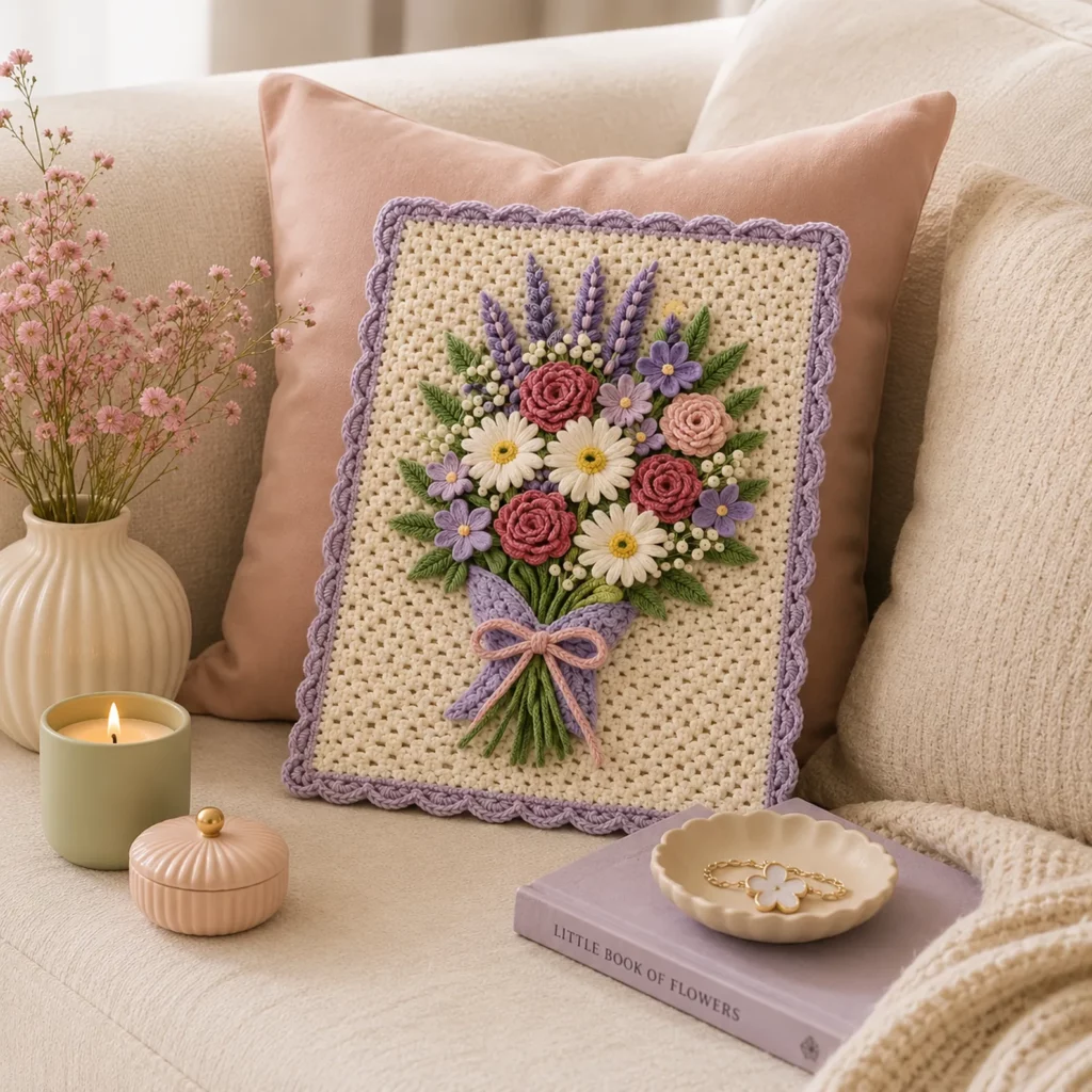 Crochet Bouquet Blanket Panel Crochet Pattern With 3D Flowers, Scalloped Border, and Gift-Ready Charm (photo 1)