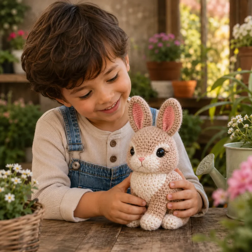 Crochet Bunny Amigurumi Pattern: A Sweet Realistic Rabbit Plush With Big Ears, White Belly, and Cute Button Nose (photo 3)