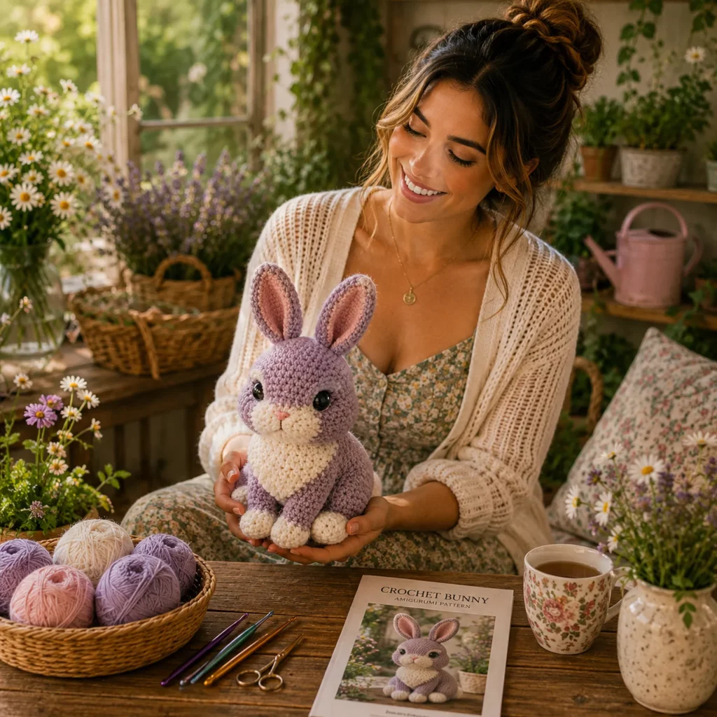 Crochet Bunny Amigurumi Pattern: A Sweet Realistic Rabbit Plush With Big Ears, White Belly, and Cute Button Nose (photo 2)