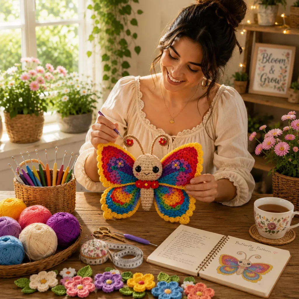 Crochet Butterfly Amigurumi Crochet Pattern With Rainbow Wings, Scalloped Edging, and Cute Antennae (photo 2)
