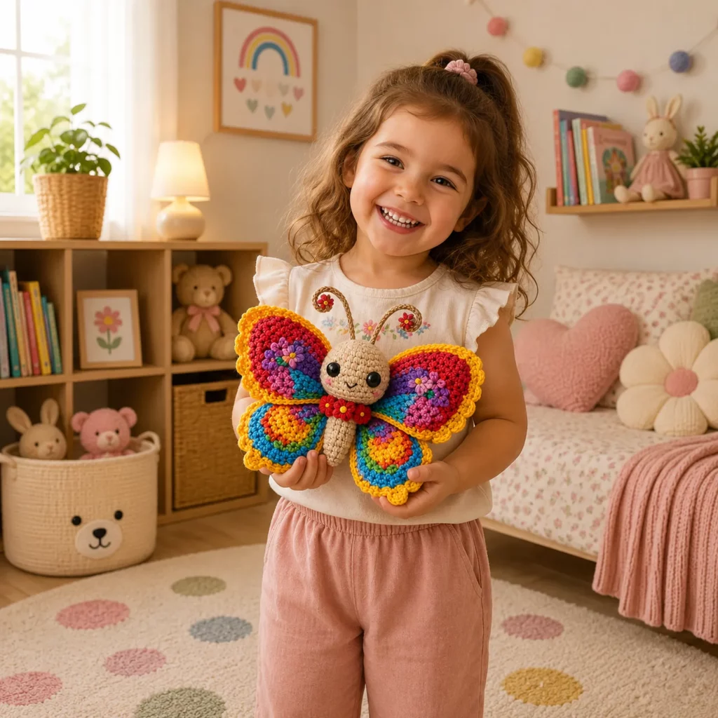 Crochet Butterfly Amigurumi Crochet Pattern With Rainbow Wings, Scalloped Edging, and Cute Antennae (photo 3)