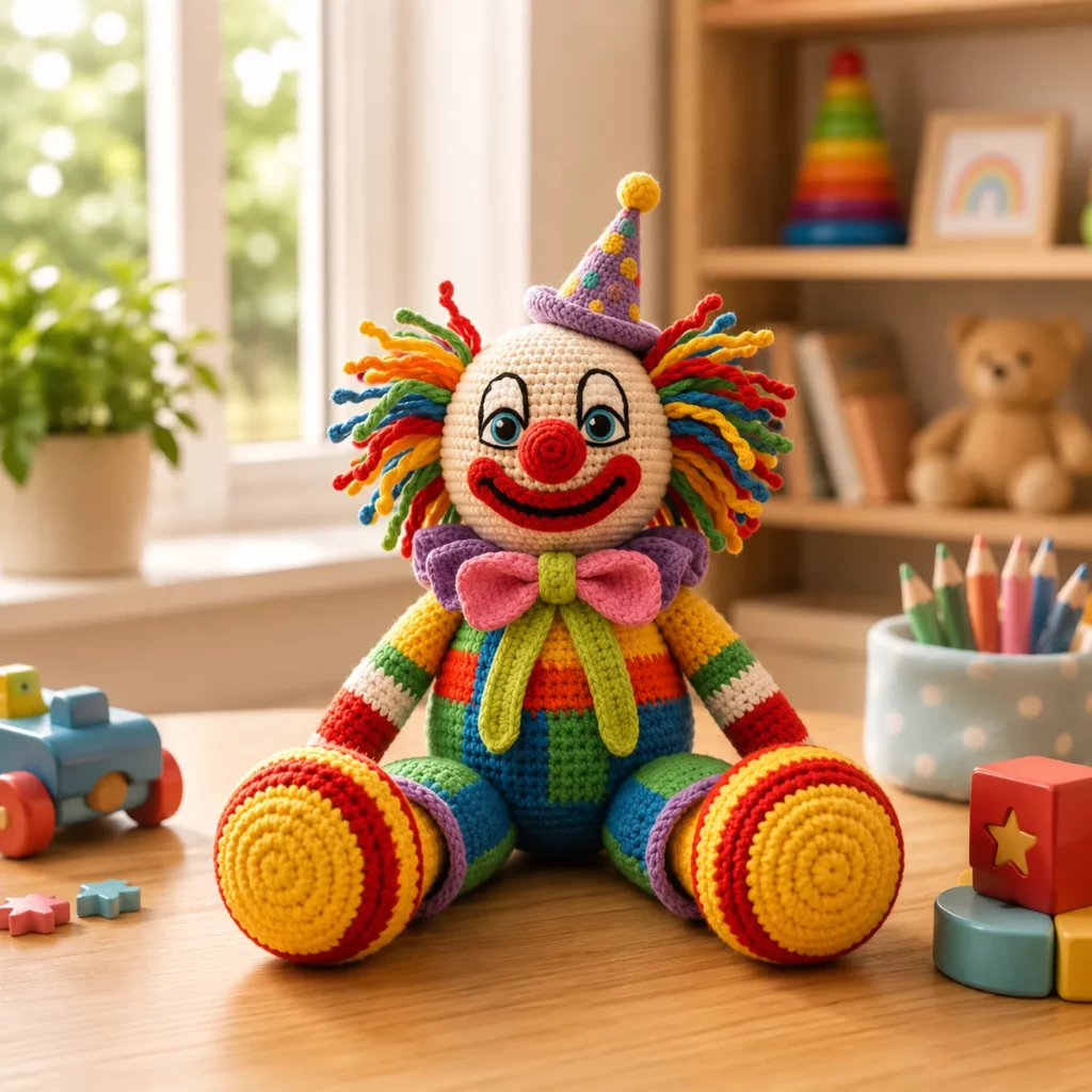 Crochet Clown Doll Crochet Pattern: A Colorful, Beginner-Friendly Amigurumi Plush With Hat, Bow Tie, and Curly Hair (photo 1)