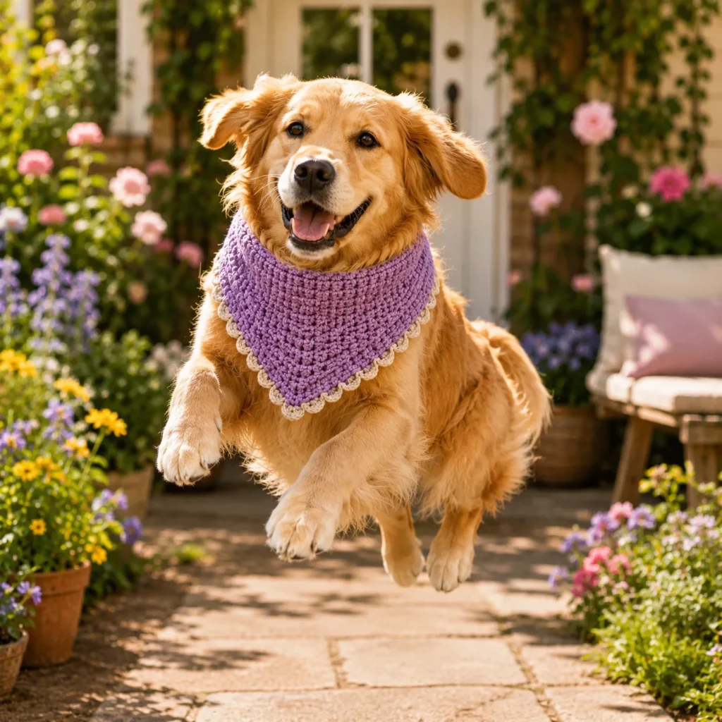 Crochet Dog Bandana Pattern: Easy Button-Up Pet Scarf With Cozy Texture and Cute Scalloped Edge (photo 2)