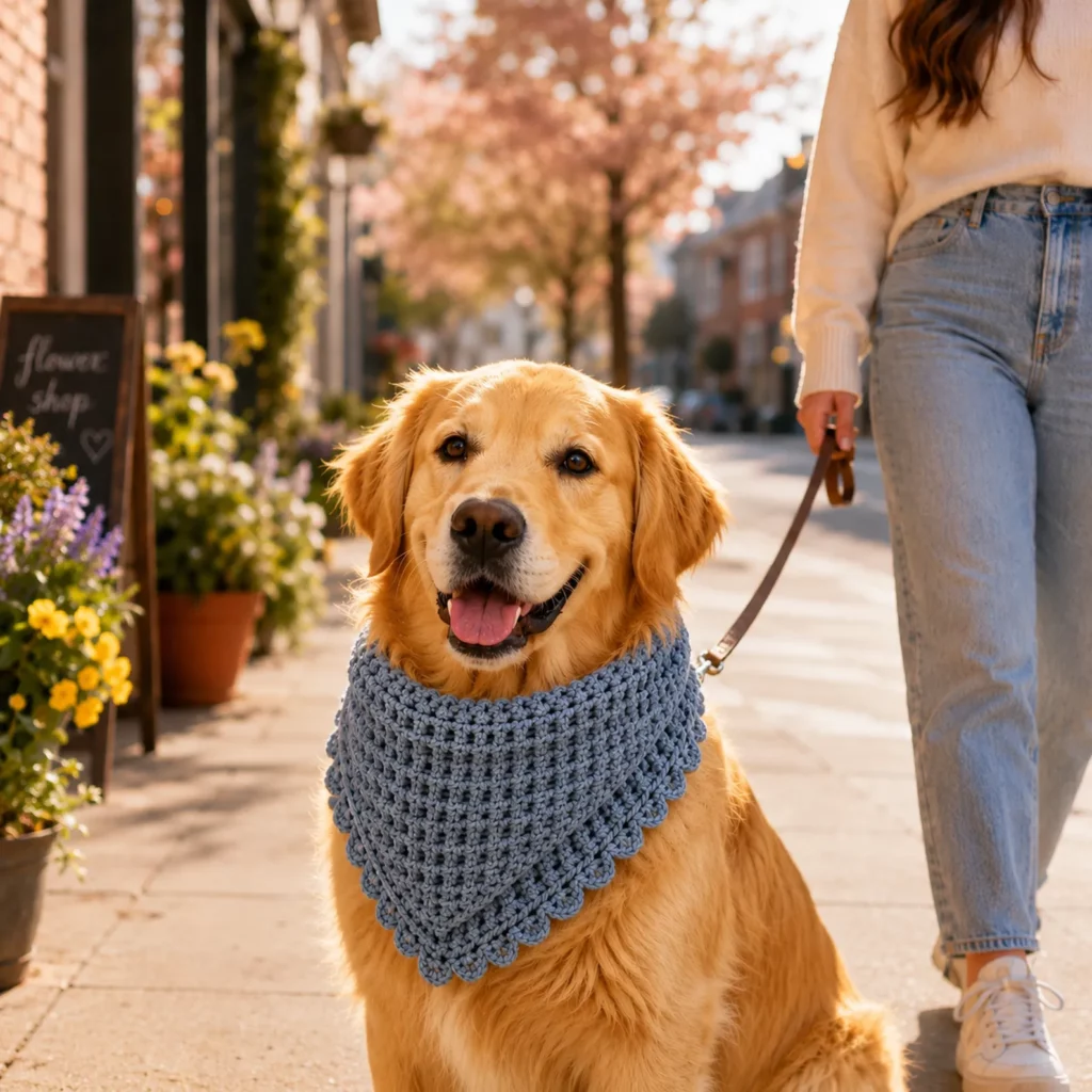 Crochet Dog Bandana Pattern: Easy Button-Up Pet Scarf With Cozy Texture and Cute Scalloped Edge (photo 3)