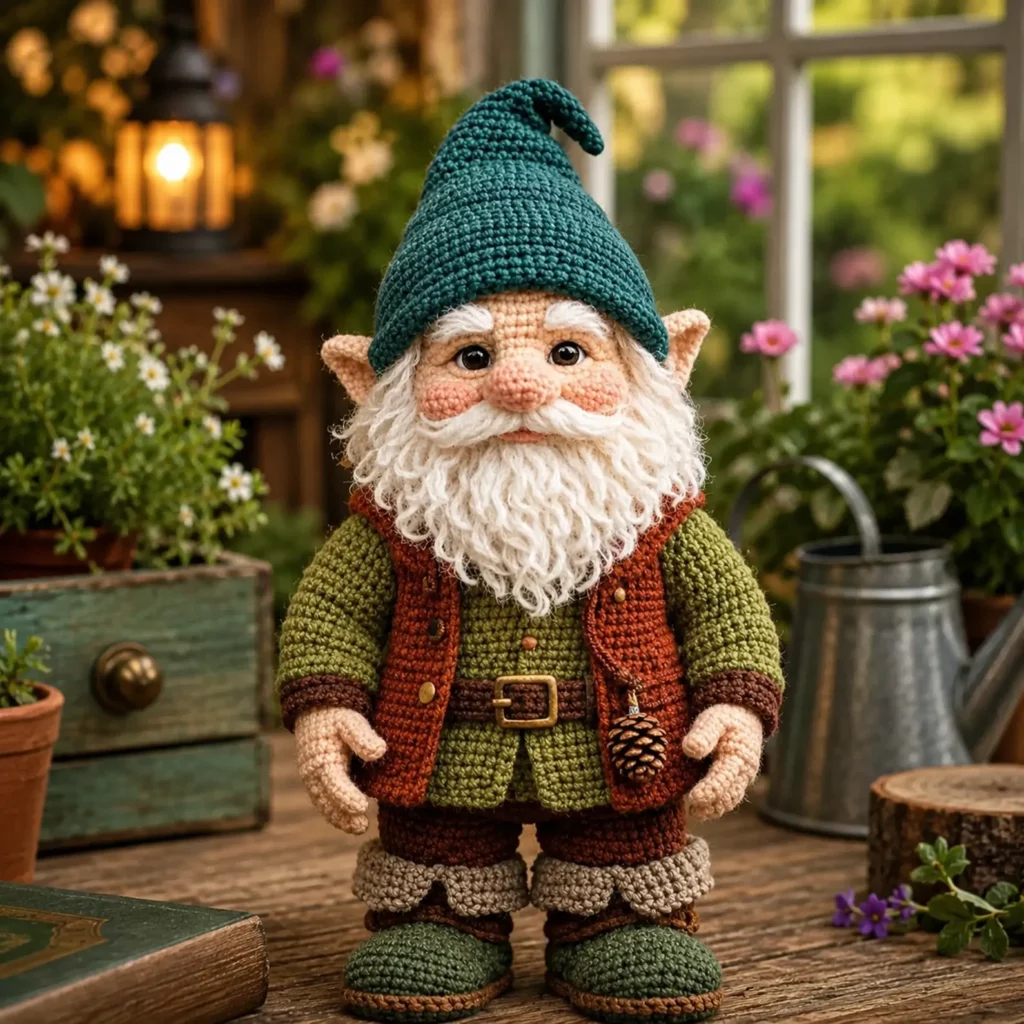 Crochet Gnome Doll Pattern: A Big 50 cm Amigurumi Gnome With Floppy Hat, Curly Beard, Outfit, and Boots (photo 3)