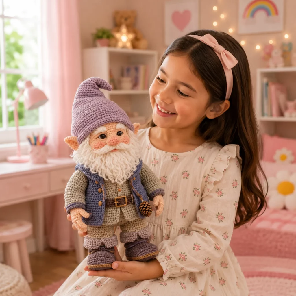 Crochet Gnome Doll Pattern: A Big 50 cm Amigurumi Gnome With Floppy Hat, Curly Beard, Outfit, and Boots (photo 2)