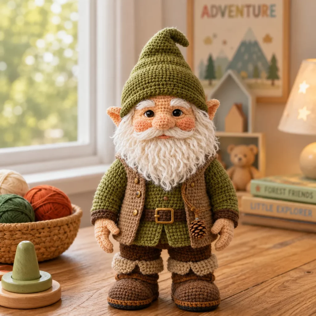 Crochet Gnome Doll Pattern: A Big 50 cm Amigurumi Gnome With Floppy Hat, Curly Beard, Outfit, and Boots (photo 1)
