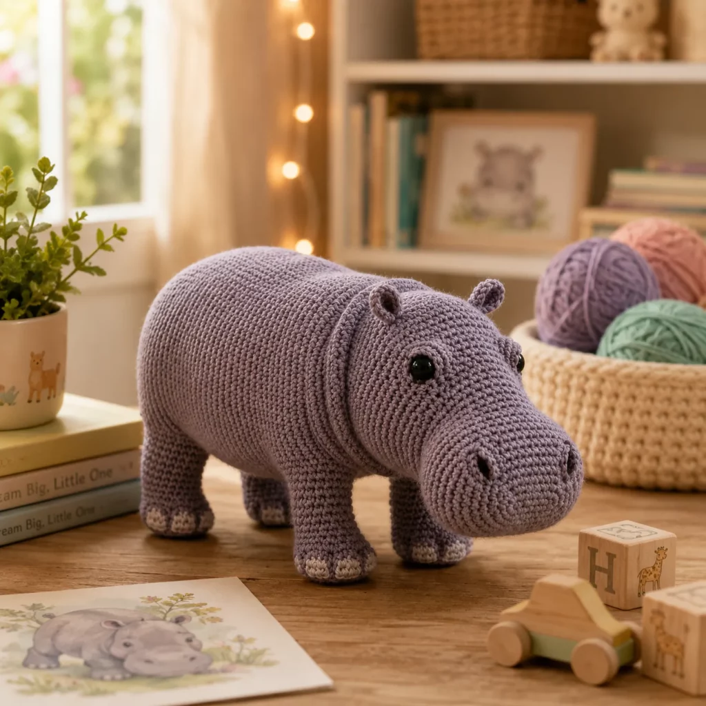 Crochet Hippo Amigurumi Crochet Pattern With Chunky Body, Sweet Snout, and Standing Legs (photo 1)