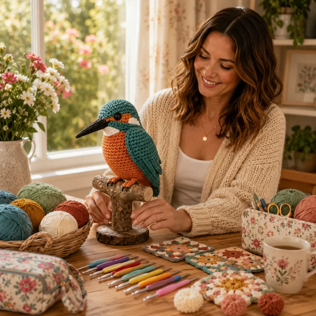 Crochet Kingfisher Amigurumi Crochet Pattern With Long Beak and Bright Color Blocks (photo 2)