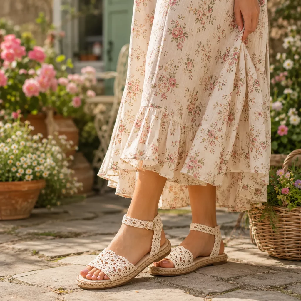 Crochet Lace Sandal Pattern: Easy Boho Espadrille-Style Straps With Ankle Buckle Look (photo 2)