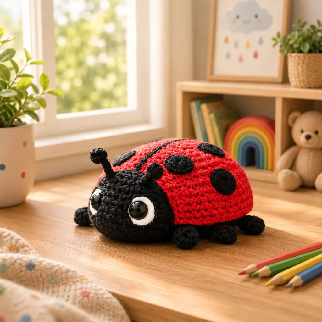 Crochet Ladybug Amigurumi Crochet Pattern With Big Eyes, Spotted Shell, and Cute Antennae (photo 1)