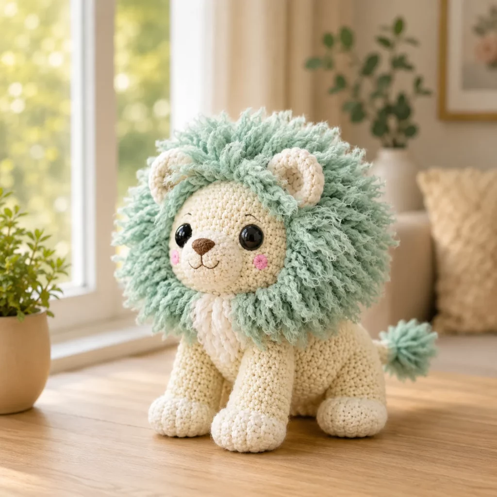 Crochet Lion Amigurumi Crochet Pattern With Fluffy Mane, Cute Face, and Cuddly Body (photo 1)