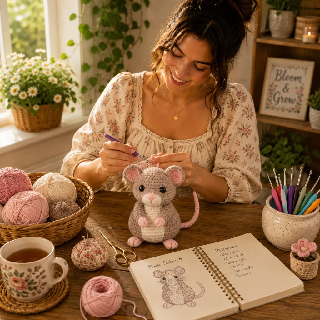 Crochet Mouse Amigurumi Crochet Pattern With Round Belly, Pink Paws, and Sweet Little Tail (photo 2)