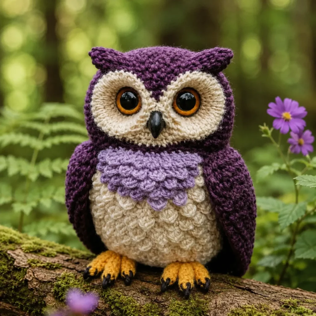 Crochet Owl Amigurumi Pattern: Realistic Big-Eyed Owl Plush With Feather Chest, Ear Tufts, and Detailed Wings (photo 1)
