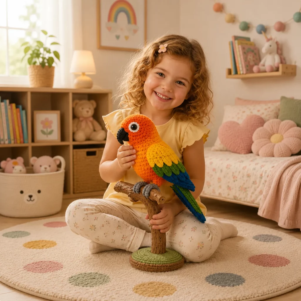 Crochet Parrot Amigurumi Crochet Pattern With Colorful Wings, Big Beak, and Perch Pose (photo 3)