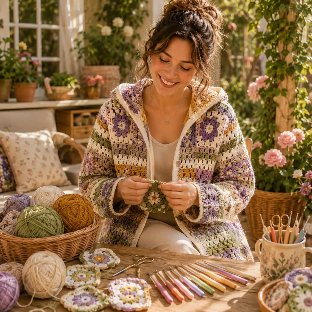 Crochet Pattern for a Boho Hooded Patchwork Coat (photo 2)