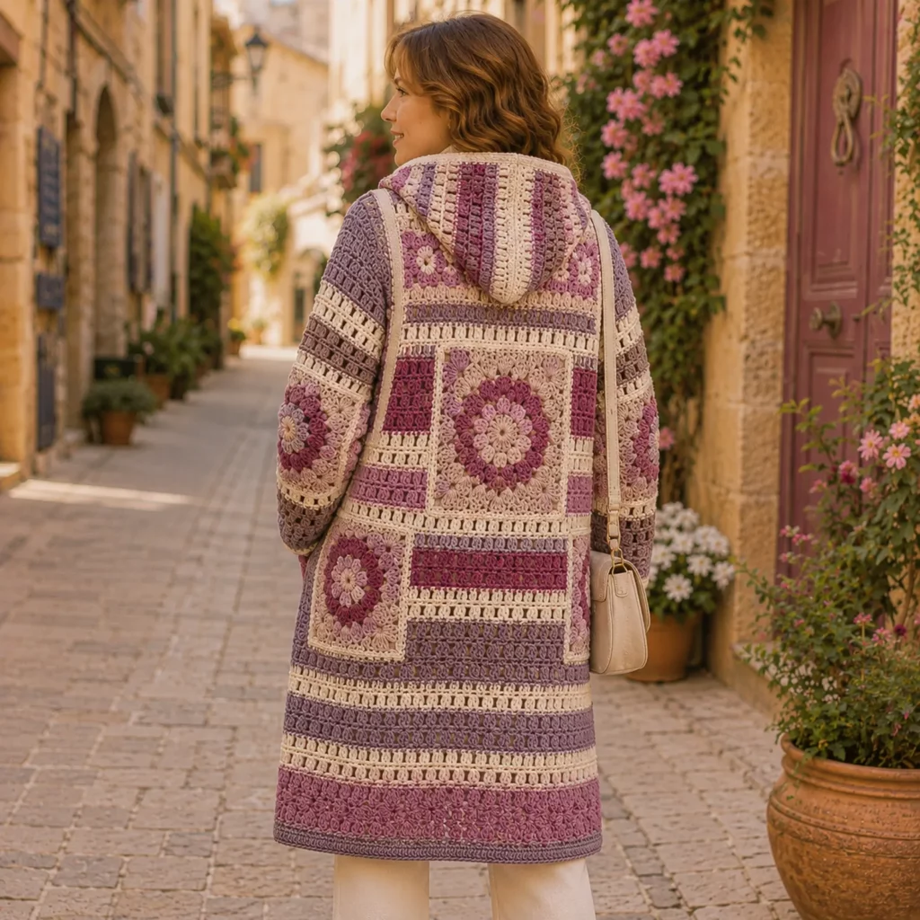 Crochet Pattern for a Boho Hooded Patchwork Coat (photo 3)