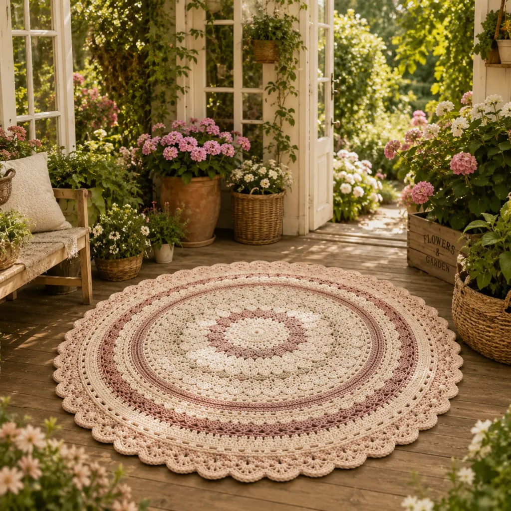 Crochet Pattern for a Round Lace Mandala Rug: Elegant Scalloped Floor Doily Rug Tutorial for Beginners (photo 3)