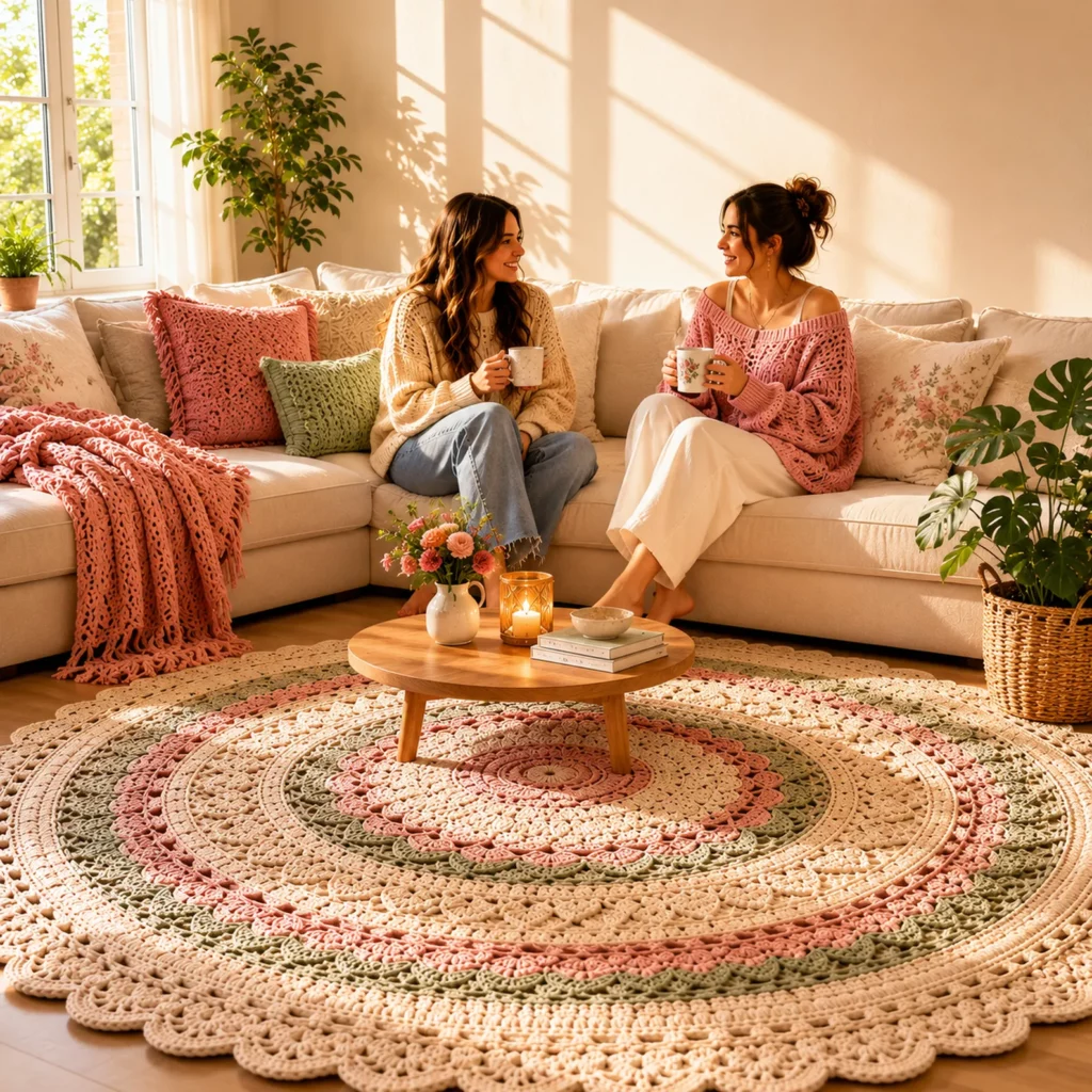 Crochet Pattern for a Round Lace Mandala Rug: Elegant Scalloped Floor Doily Rug Tutorial for Beginners (photo 2)