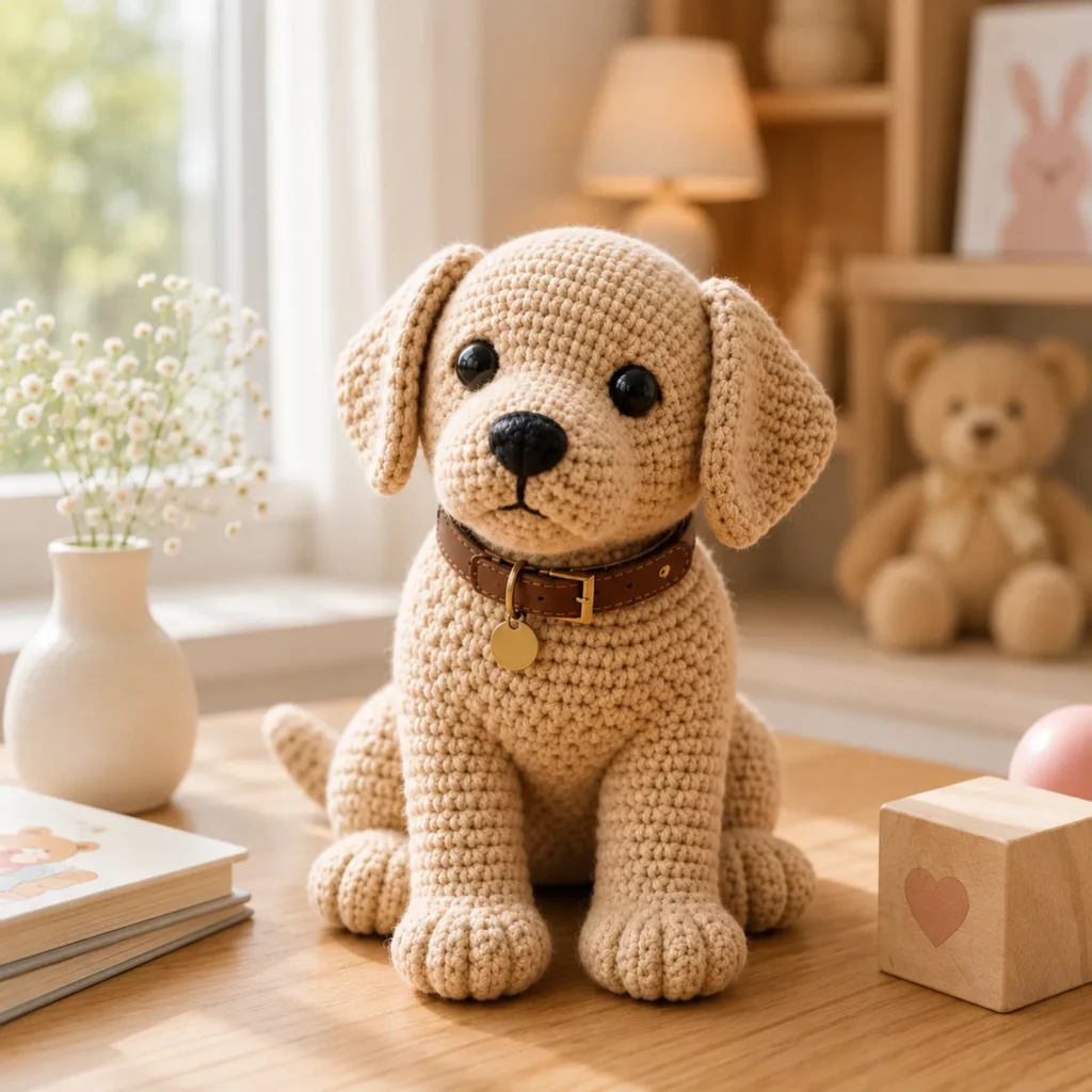 Crochet Puppy Amigurumi Pattern: Easy Sitting Dog With Floppy Ears, Cute Nose, and Chunky Paws (photo 1)