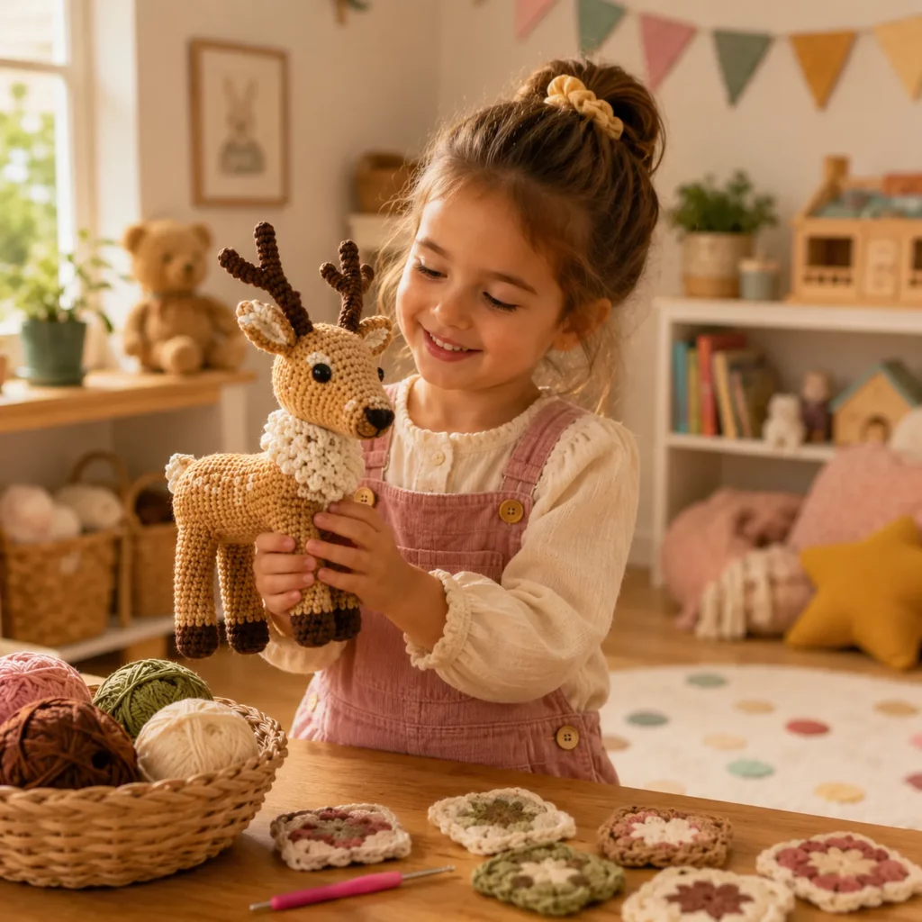 Crochet Reindeer Amigurumi Crochet Pattern With Antlers, Fluffy Neck Ruff, and Standing Legs (photo 3)