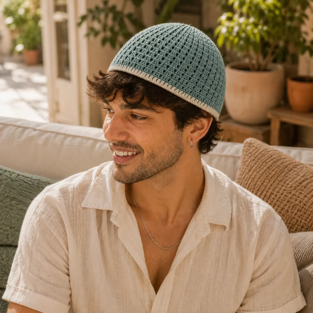 Crochet Skullcap Beanie Pattern: Easy Men’s Kufi-Style Hat With Clean Texture and Two-Color Band (photo 3)