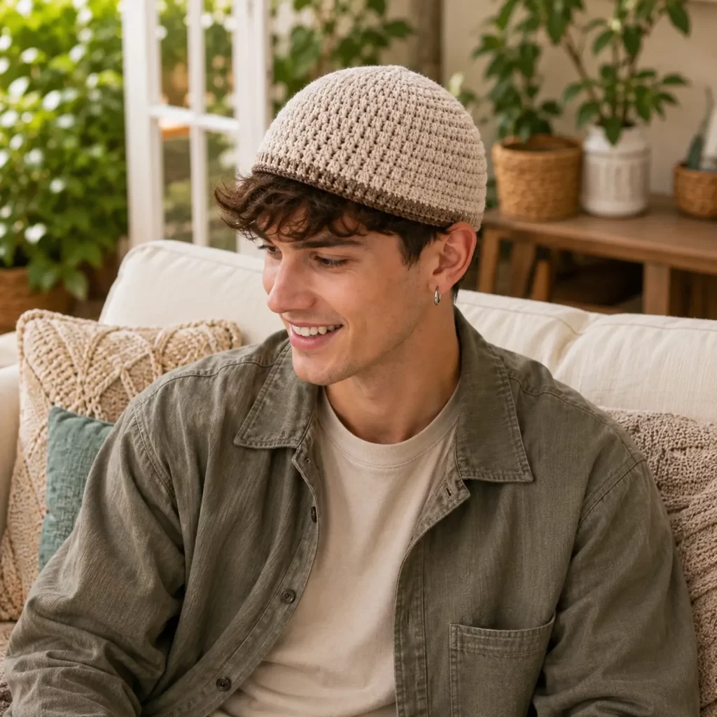 Crochet Skullcap Beanie Pattern: Easy Men’s Kufi-Style Hat With Clean Texture and Two-Color Band (photo 2)