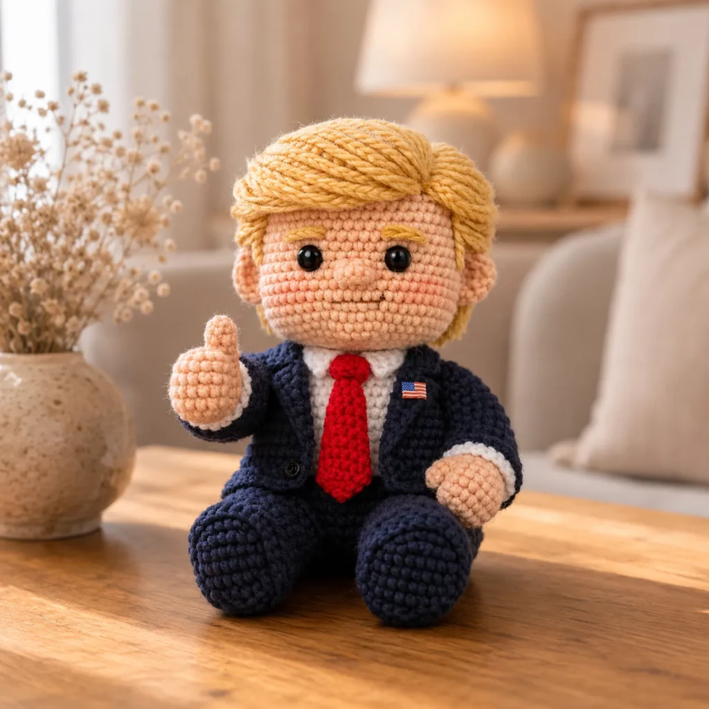 Crochet Suit Amigurumi Pattern: Easy Business Doll With Blonde Hair, Red Tie, and Tiny Jacket Details (photo 1)