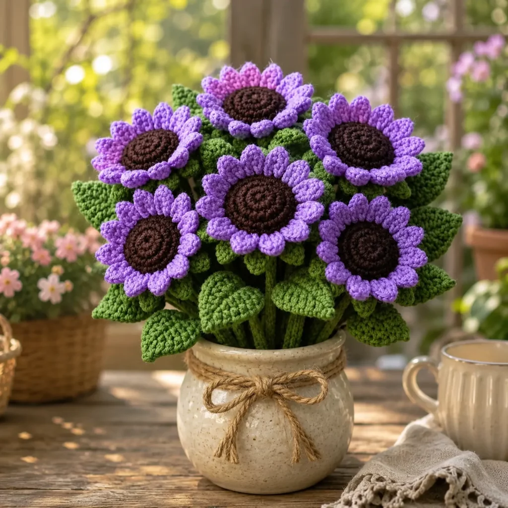Crochet Sunflower Bouquet Pattern: Easy Amigurumi Flowers With Leaves and Stems for a Cute Handmade Arrangement (photo 3)